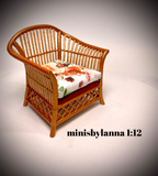 1:12 Dollhouse miniature cane rattan armchair autumn roses