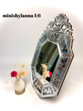 1:6 Dollhouse miniature Venetian classic large beveled black wall mirror