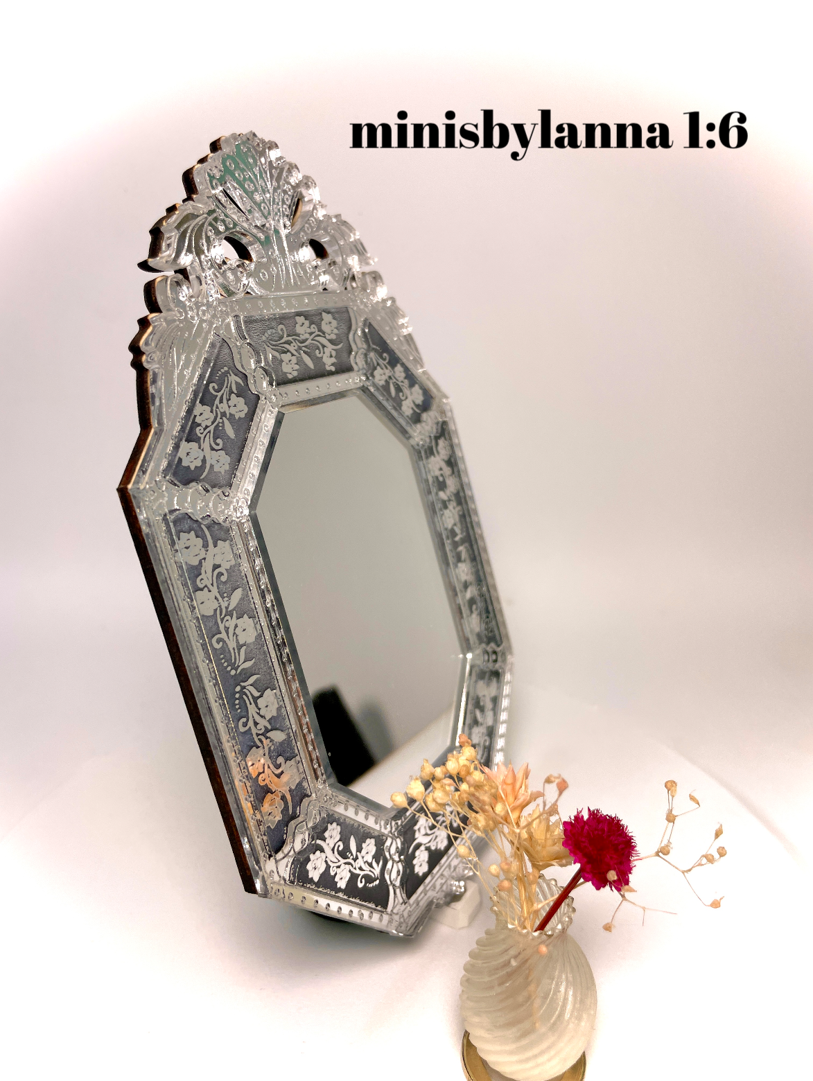 1:6 Dollhouse miniature Venetian classic large beveled black wall mirror