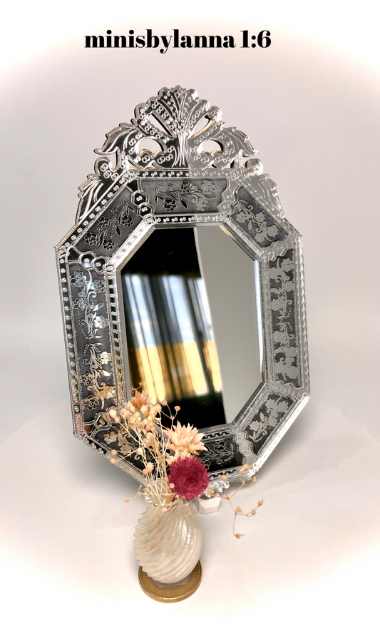 1:6 Dollhouse miniature Venetian classic large beveled black wall mirror