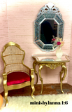1:6 Dollhouse miniature Venetian classic large beveled black wall mirror
