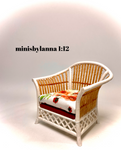 1:12 Dollhouse miniature cane rattan white armchair autumn roses
