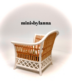 1:12 Dollhouse miniature cane rattan white armchair autumn roses