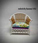 1:12 Dollhouse miniature cane rattan white armchair spring 23