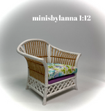 1:12 Dollhouse miniature cane rattan white armchair spring 23