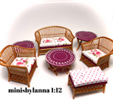 1:12 Dollhouse miniature cane rattan armchair Spring Pink