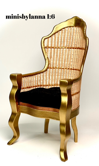 1:6 Dollhouse miniature Victorian rattan velvet black chair