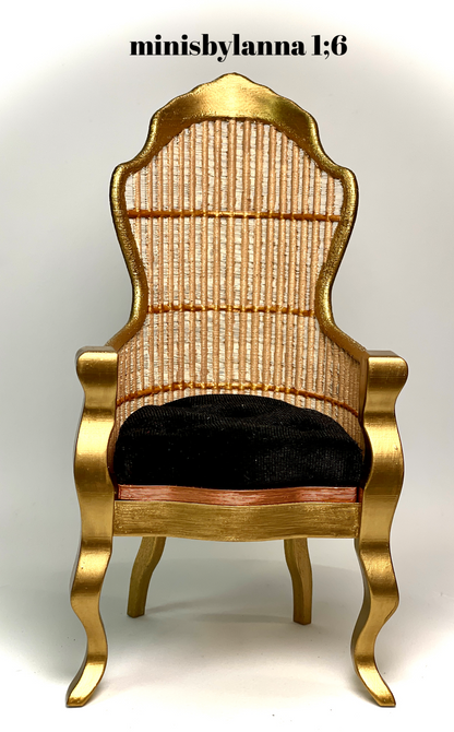 1:6 Dollhouse miniature Victorian rattan velvet black chair