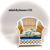 1:12 Dollhouse miniature cane rattan white armchair autumn blue