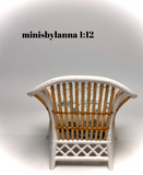 1:12 Dollhouse miniature cane rattan white armchair autumn blue