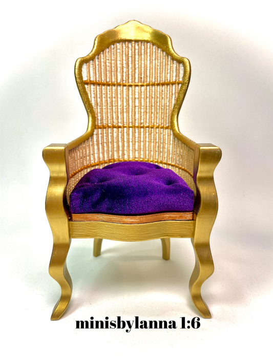 1:6 Dollhouse miniature Victorian rattan velvet aubergine chair