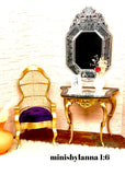 1:6 Dollhouse miniature Victorian rattan velvet aubergine chair