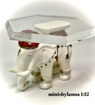 1:12 Dollhouse miniature elephant coffee table white & red like porcelain glass effect top
