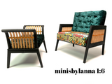 1:6 Dollhouse miniature wooden Art Deco rattan armchair and stool velvet spring green