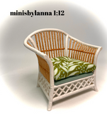 1:12 Dollhouse miniature white cane rattan armchair tropical green