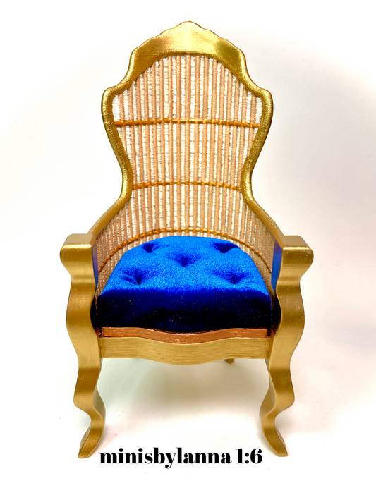 1:6 Dollhouse miniature Victorian rattan velvet Royal blue chair