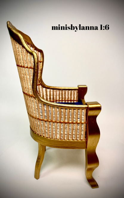 1:6 Dollhouse miniature Victorian rattan velvet Royal blue chair