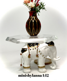 1:12 Dollhouse miniature elephant coffee table white & black like porcelain glass effect top