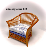 1:12 Dollhouse miniature cane rattan armchair autumn blue