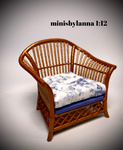 1:12 Dollhouse miniature cane rattan armchair autumn blue