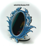1:12 Dollhouse miniature swan engraved blue wall mirror