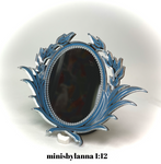 1:12 Dollhouse miniature swan engraved blue wall mirror