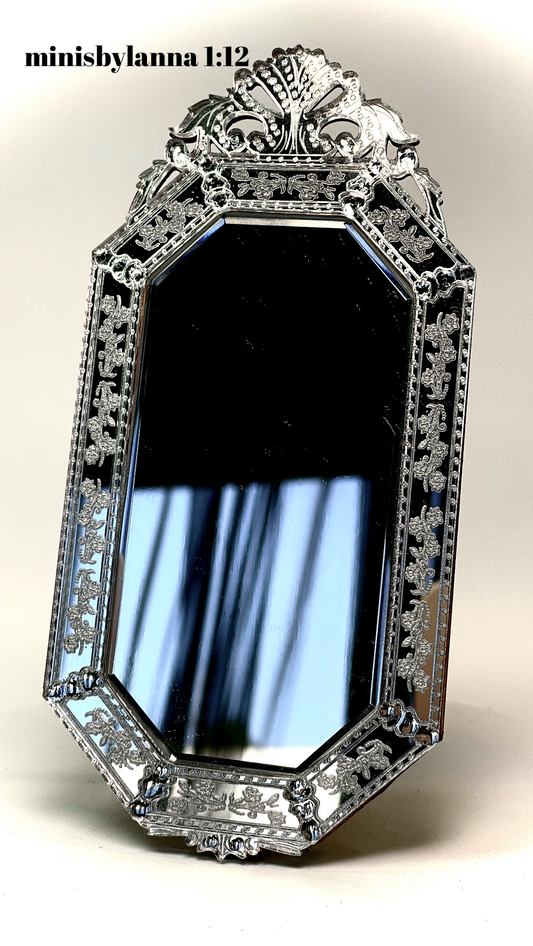 1:12 Dollhouse miniature Venetian classic long beveled clear wall mirror