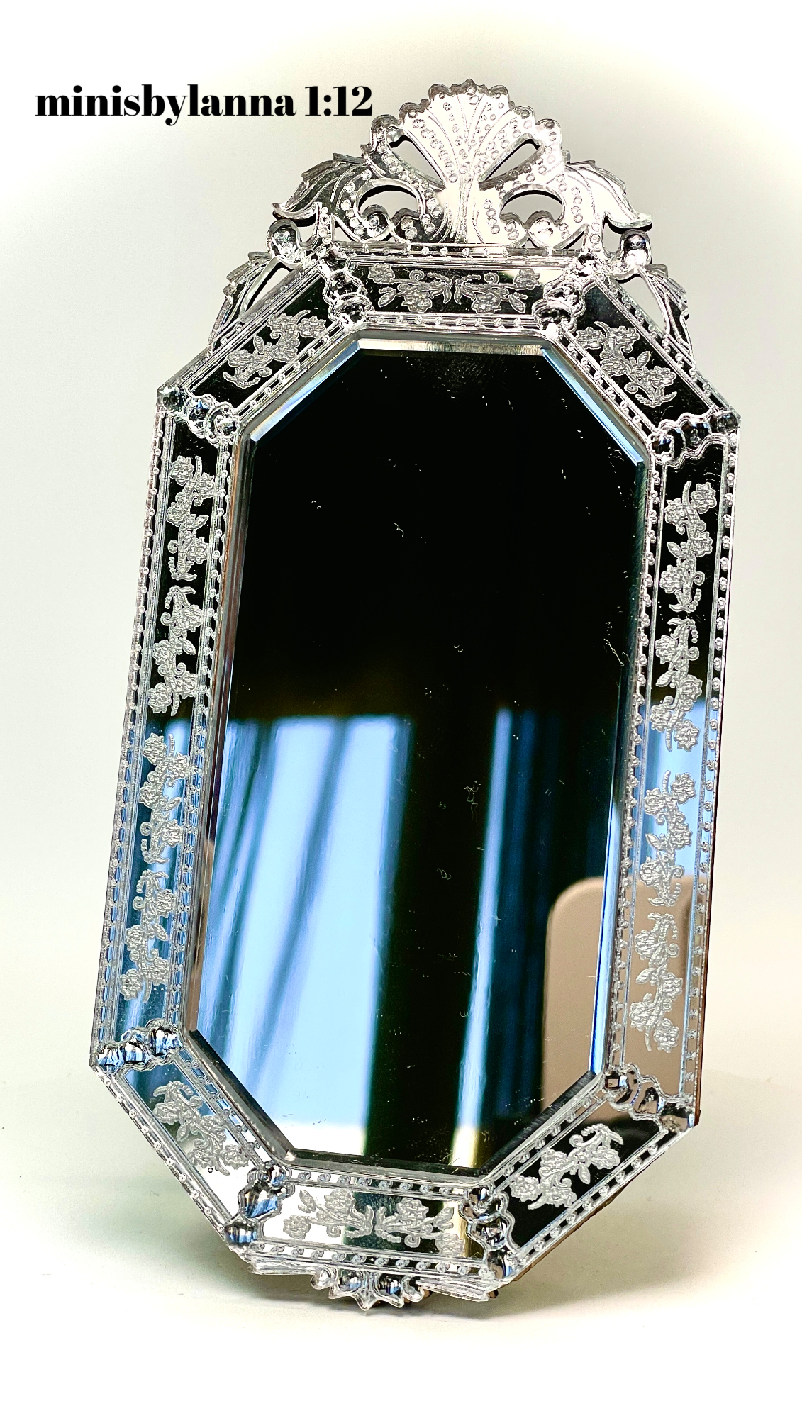 1:12 Dollhouse miniature Venetian classic long beveled clear wall mirror