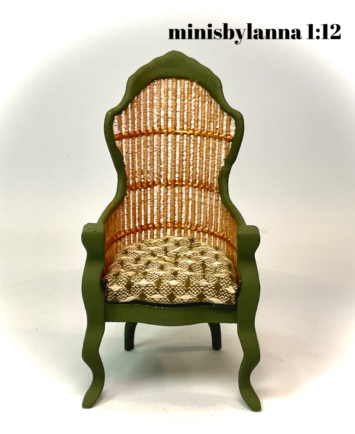 1:12 Dollhouse miniature Victorian rattan dark green chair and tapestry fabric green cushion