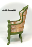 1:12 Dollhouse miniature Victorian rattan dark green chair and black velvet cushion