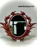 1:12 Dollhouse miniature swan engraved red wall mirror