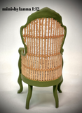 1:12 Dollhouse miniature Victorian rattan dark green chair and brown velvet cushion