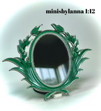 1:12 Dollhouse miniature swan engraved green wall mirror
