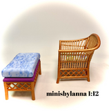 1:12 Dollhouse miniature cane rattan armchair and stool spring 23