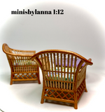 1:12 Dollhouse cane rattan armchairs and mirrored table set spring 23