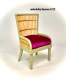 1:12 Dollhouse miniature armchair Art Deco rattan large light green pink cushion