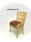 1:12 Dollhouse miniature armchair Art Deco rattan large light green brown cushion