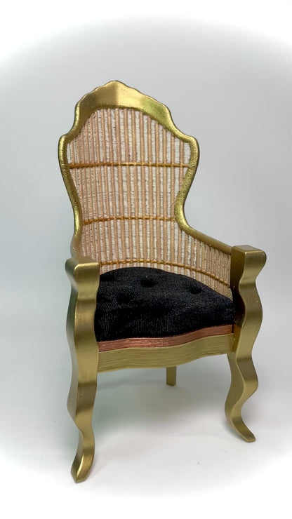 1:6 Dollhouse miniature Victorian rattan velvet black chair