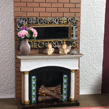 1:12 Dollhouse miniature beveled wall mirror on a classic frame