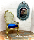 1:6 Dollhouse miniature Victorian rattan velvet Royal blue chair