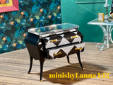 1:12 Dollhouse miniature Art Deco black/white chest of drawers diamond decoupage