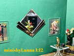 1:12 Dollhouse miniature Art Deco silver/bronze large beveled wall mirror