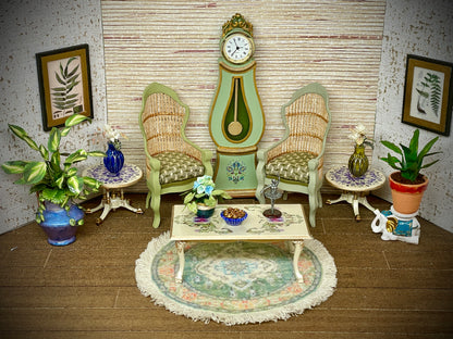 1:12 Dollhouse miniature Victorian rattan pair light green chairs