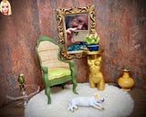 1:6 Dollhouse miniature Victorian rattan green leaves chair