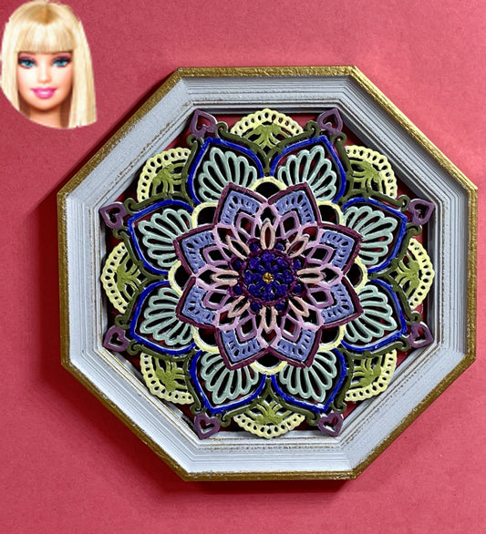1:6 Dollhouse miniature wall hanging blue octagonal mandala