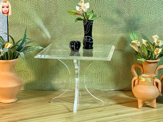 1:6 Dollhouse miniature modern beveled glass effect side table