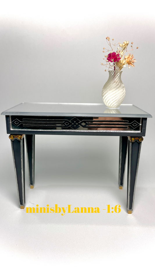 1:6 Dollhouse miniature engraved mirrored console table