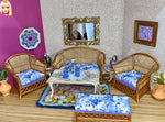 1:6 Dollhouse cane rattan living room set Blue Roses