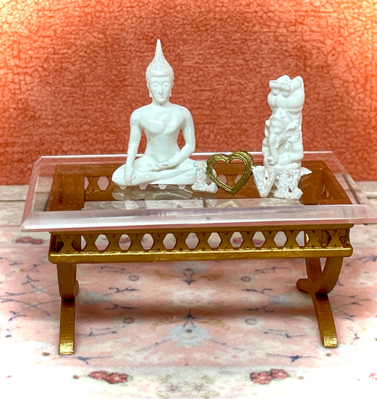 1:12 Dollhouse miniature Buddha and Yoga Elephant sculptures in white