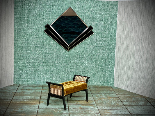 1:12 Dollhouse Art Deco rattan long stool velvet gold